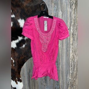 NWT size small pink bodycon beaded blouse